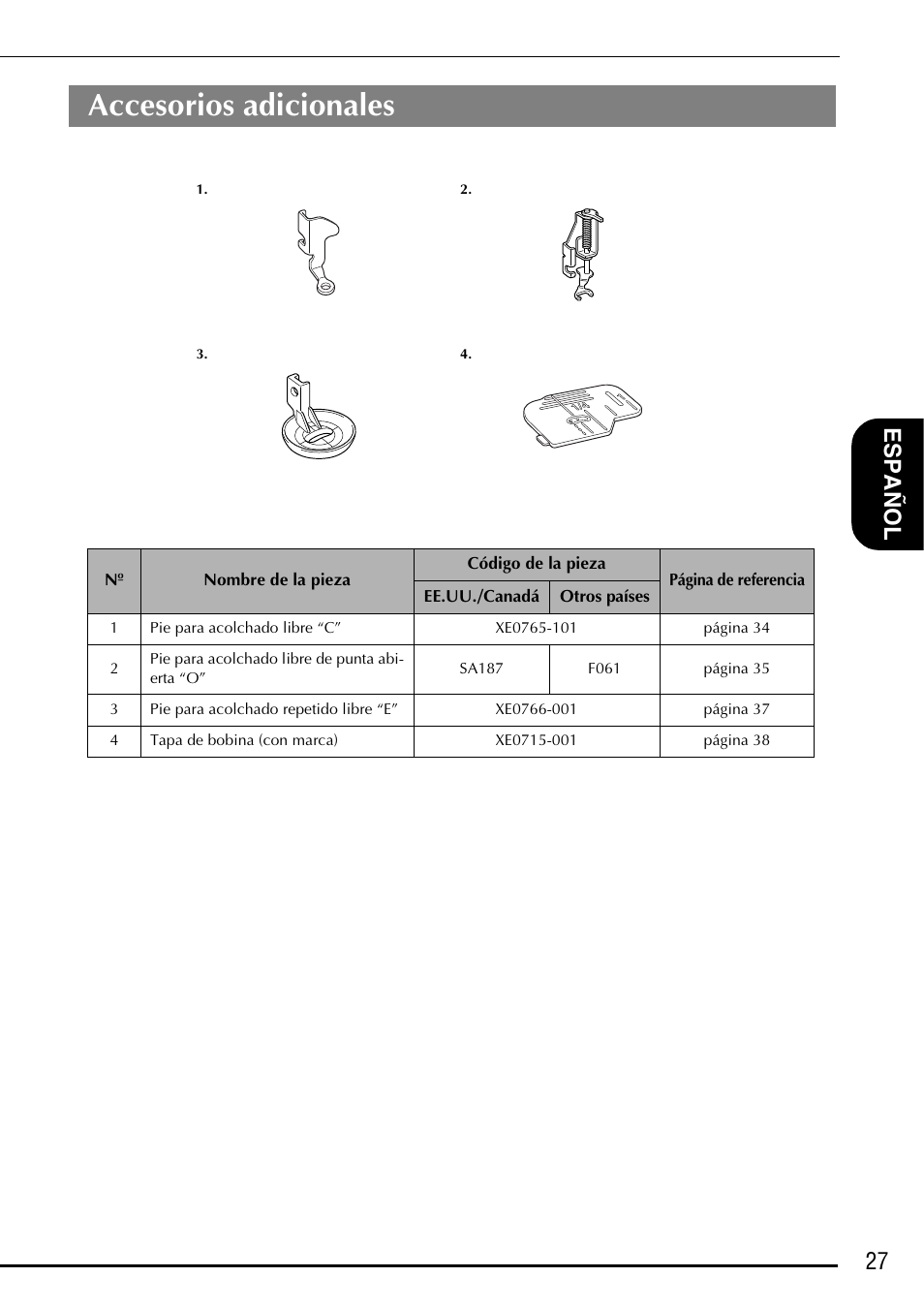 Accesorios adicionales, 27 es pañ o l | Brother Innov-is 2800D User Manual | Page 29 / 40