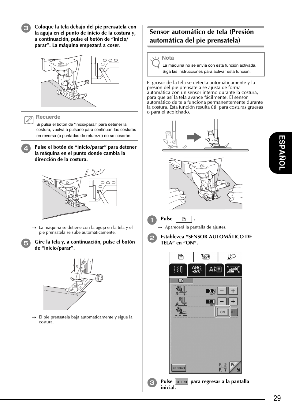 29 es pañ o l | Brother Innov-is 2800D User Manual | Page 31 / 40