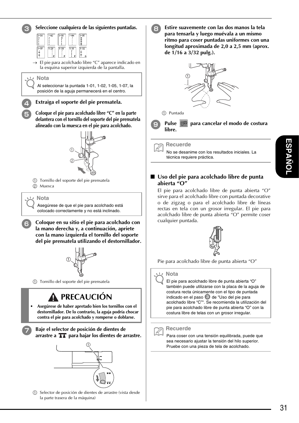 Precaución, 31 es pañ o l | Brother Innov-is 2800D User Manual | Page 33 / 40