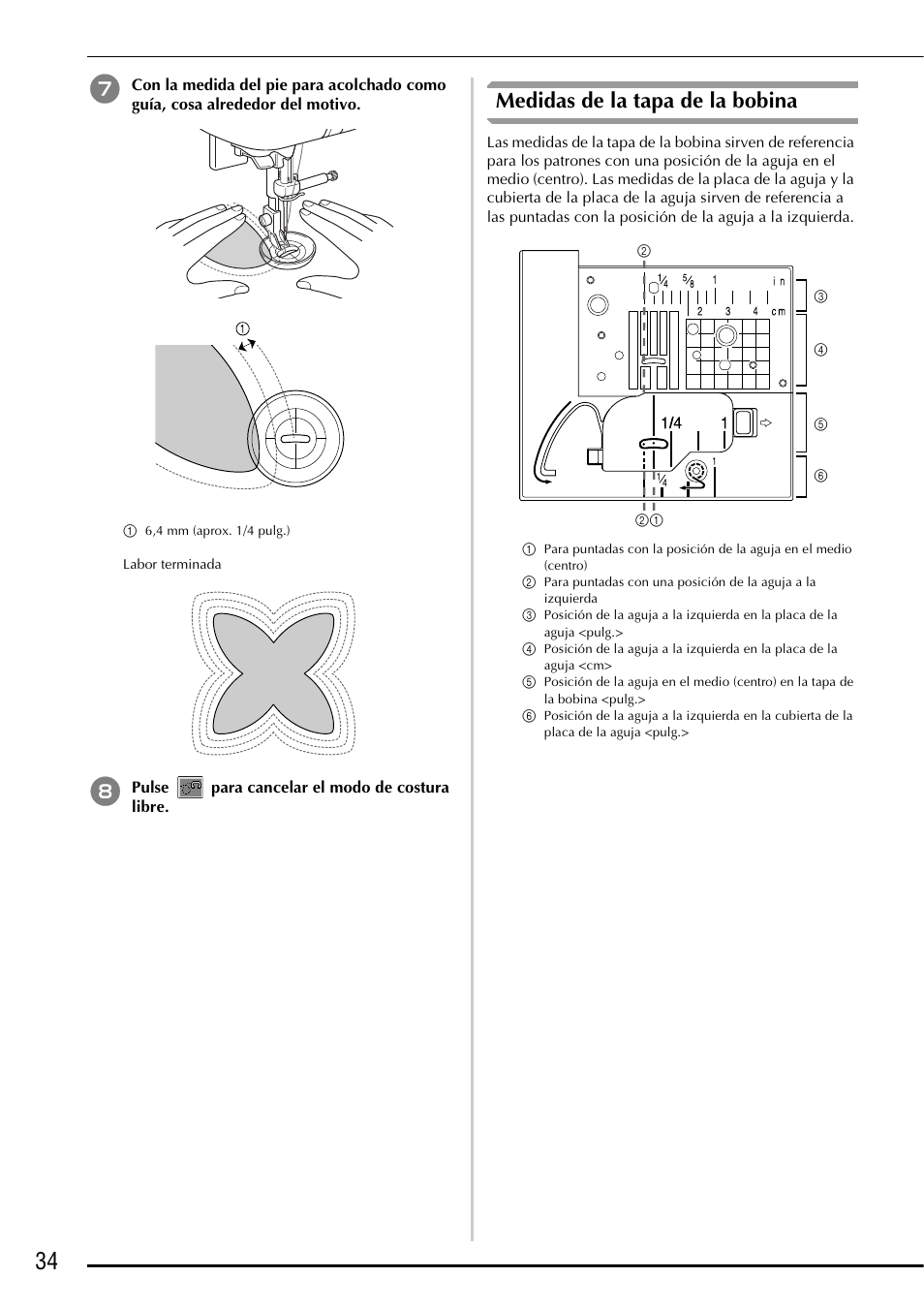 Medidas de la tapa de la bobina | Brother Innov-is 2800D User Manual | Page 36 / 40