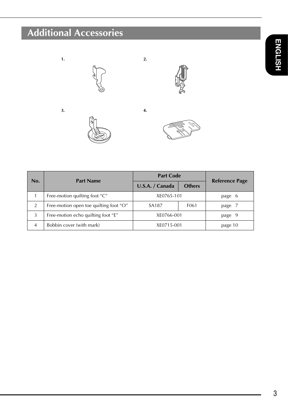 Additional accessories, 3engl ish | Brother Innov-is 2800D User Manual | Page 5 / 40