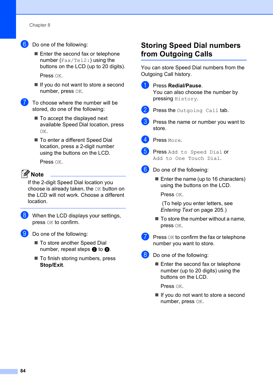 Storing speed dial numbers from outgoing calls | Brother MFC 6890CDW User Manual | Page 100 / 248