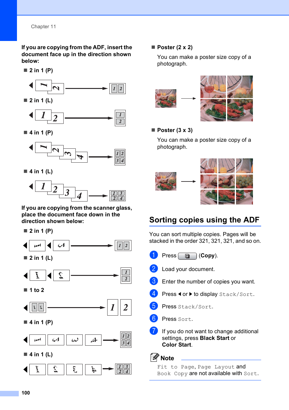 Sorting copies using the adf | Brother MFC 6890CDW User Manual | Page 116 / 248