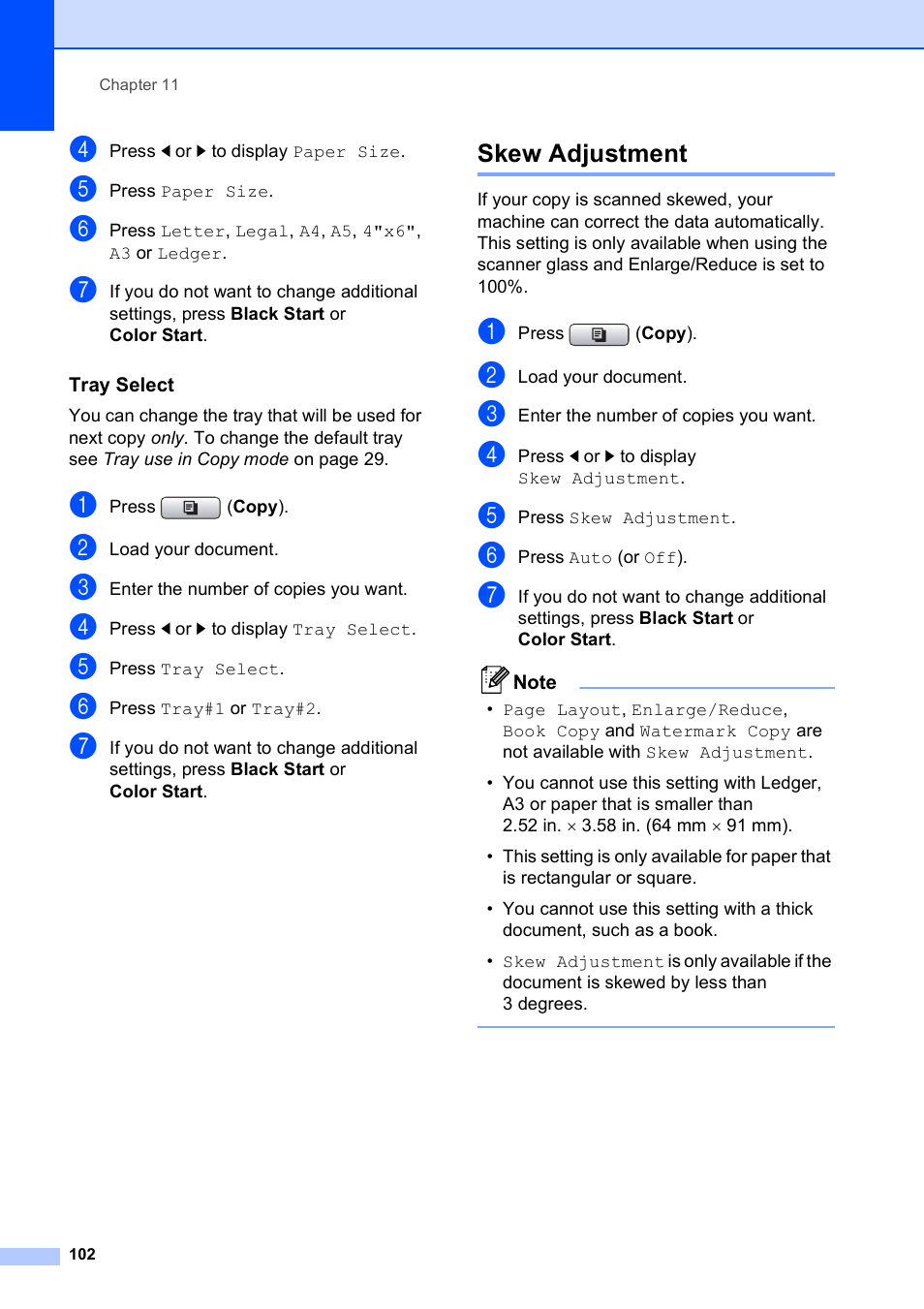 Tray select, Skew adjustment | Brother MFC 6890CDW User Manual | Page 118 / 248