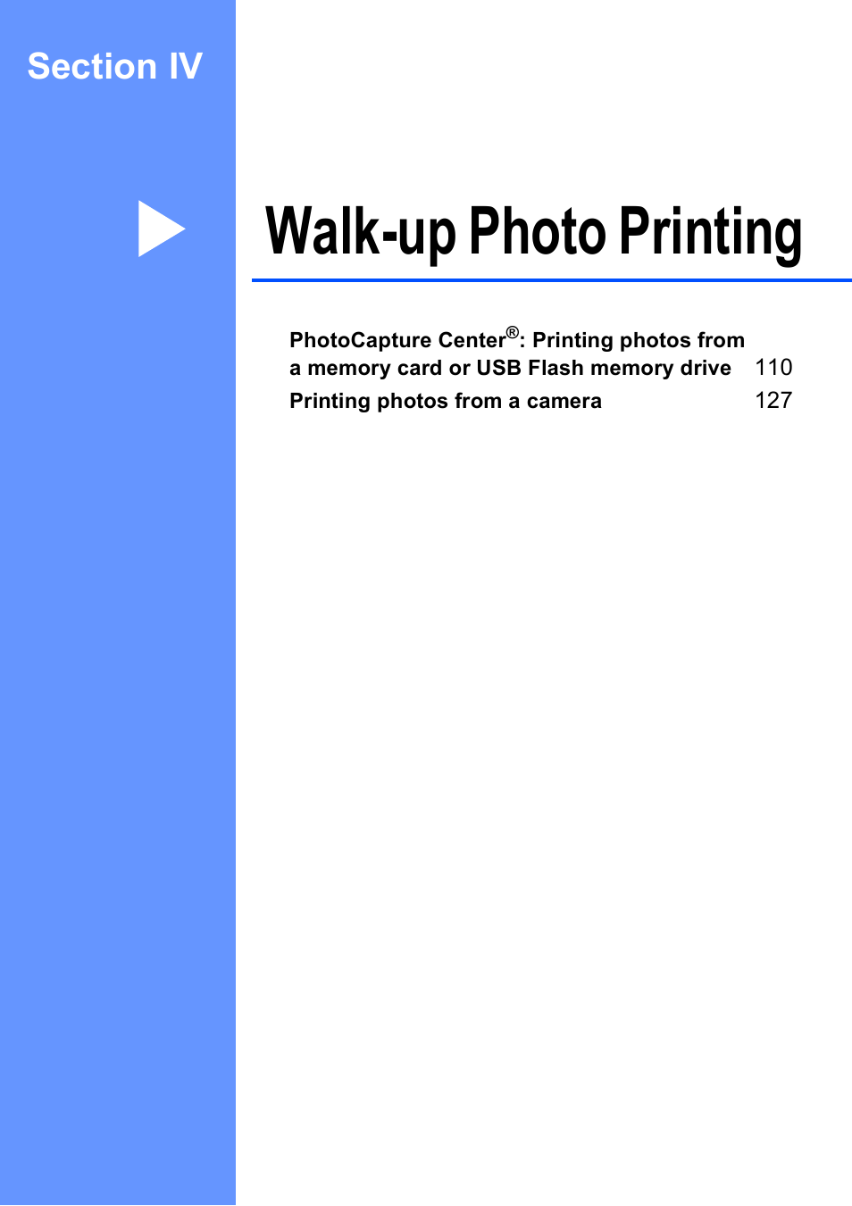 Section iv: walk-up photo printing, Section iv walk-up photo printing, Walk-up photo printing | Brother MFC 6890CDW User Manual | Page 125 / 248