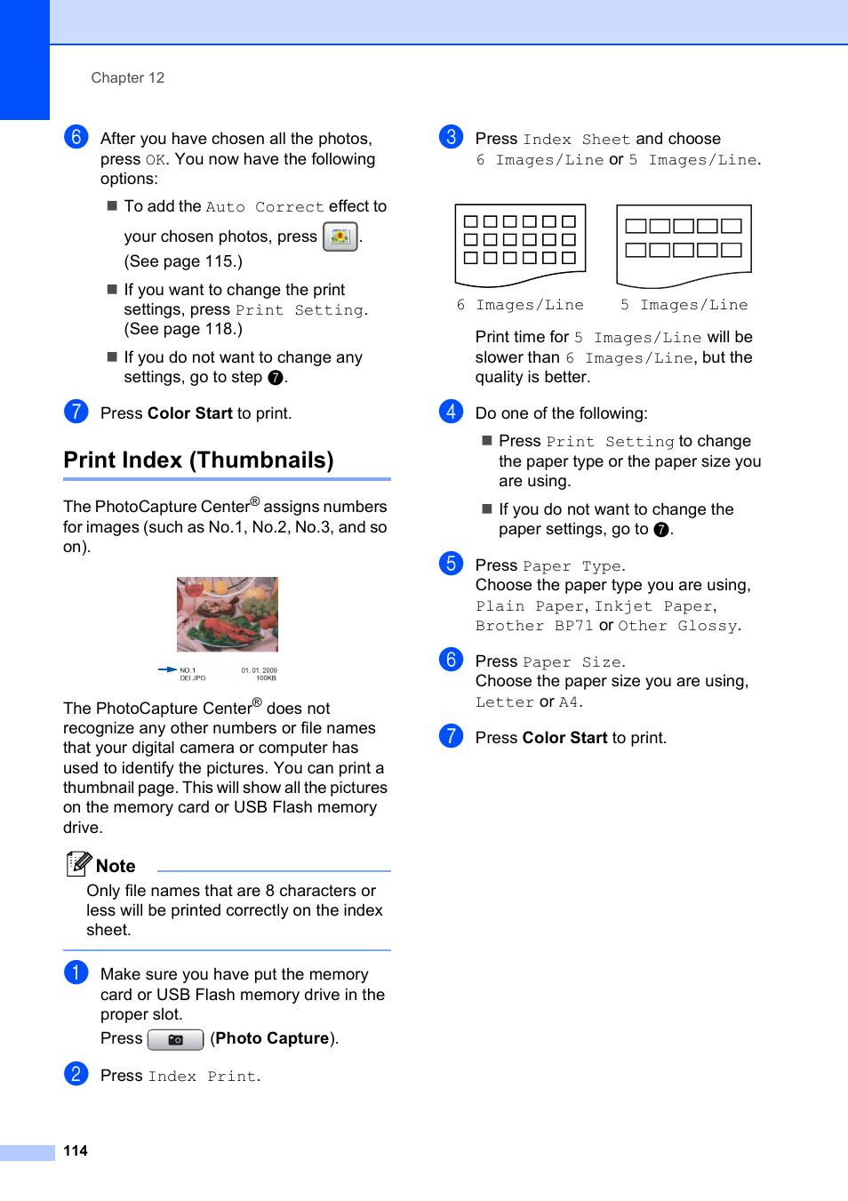 Print index (thumbnails) | Brother MFC 6890CDW User Manual | Page 130 / 248