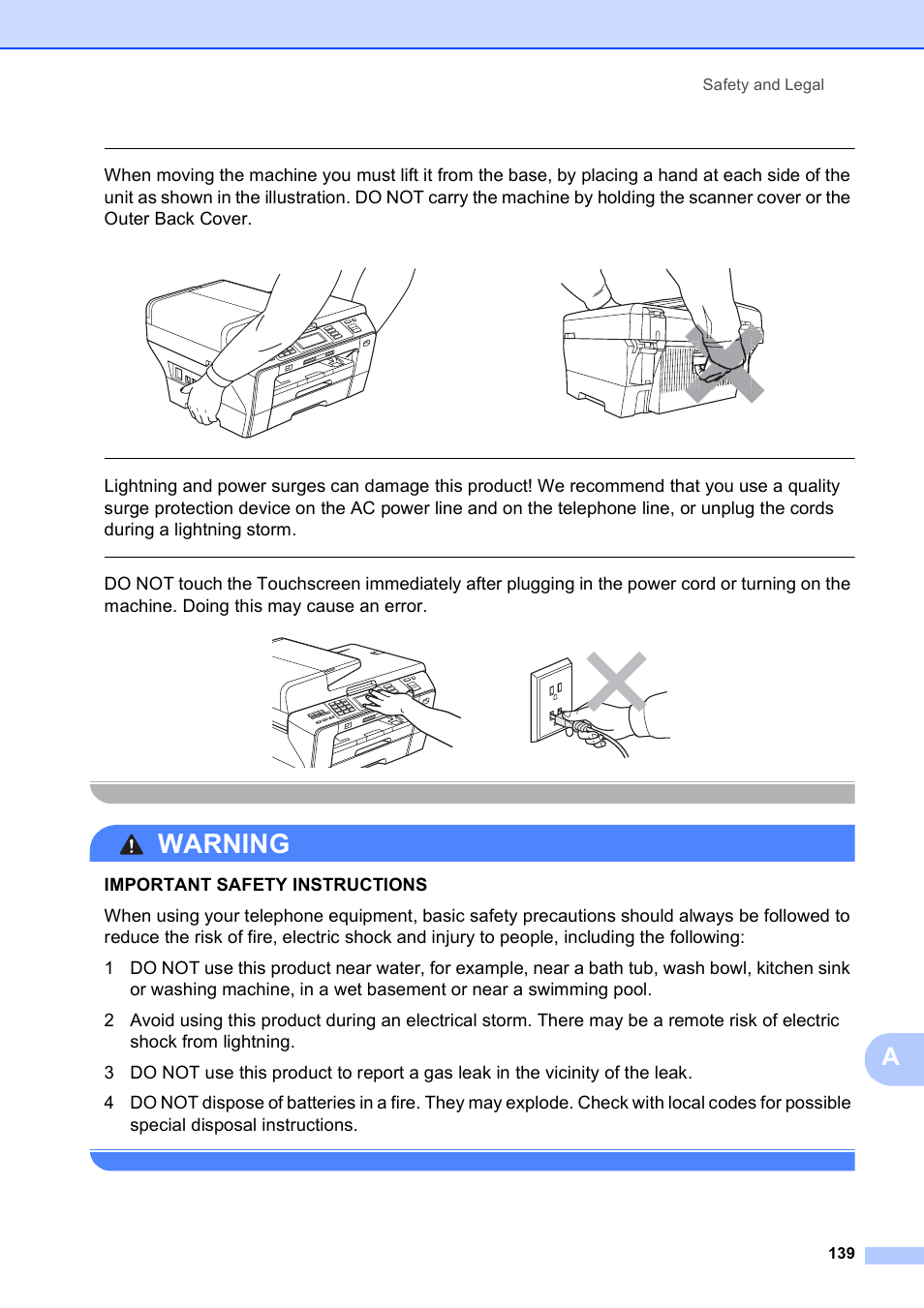 Warning, Safety and legal 139 | Brother MFC 6890CDW User Manual | Page 155 / 248