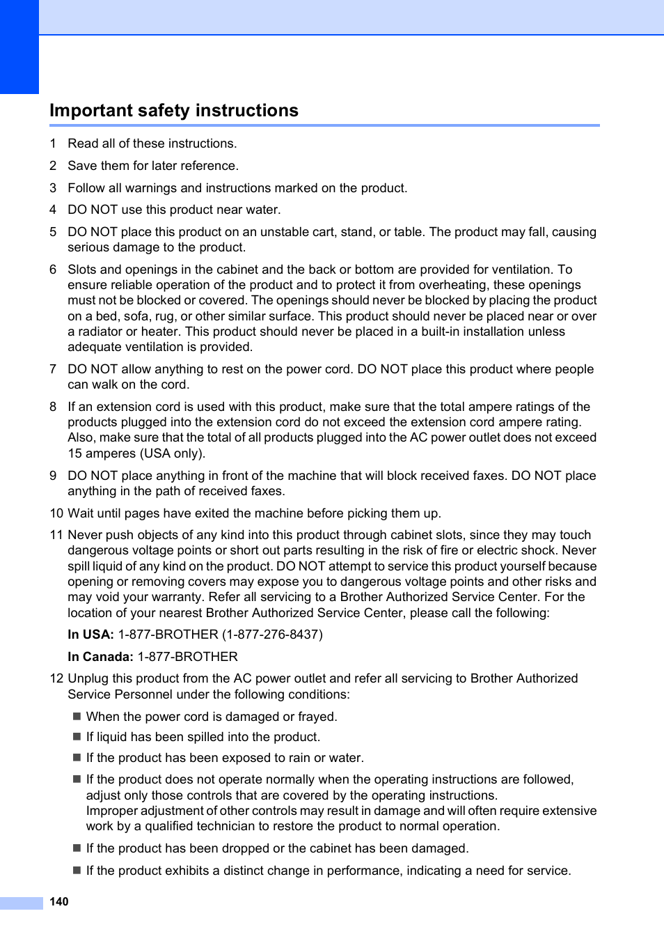 Important safety instructions | Brother MFC 6890CDW User Manual | Page 156 / 248