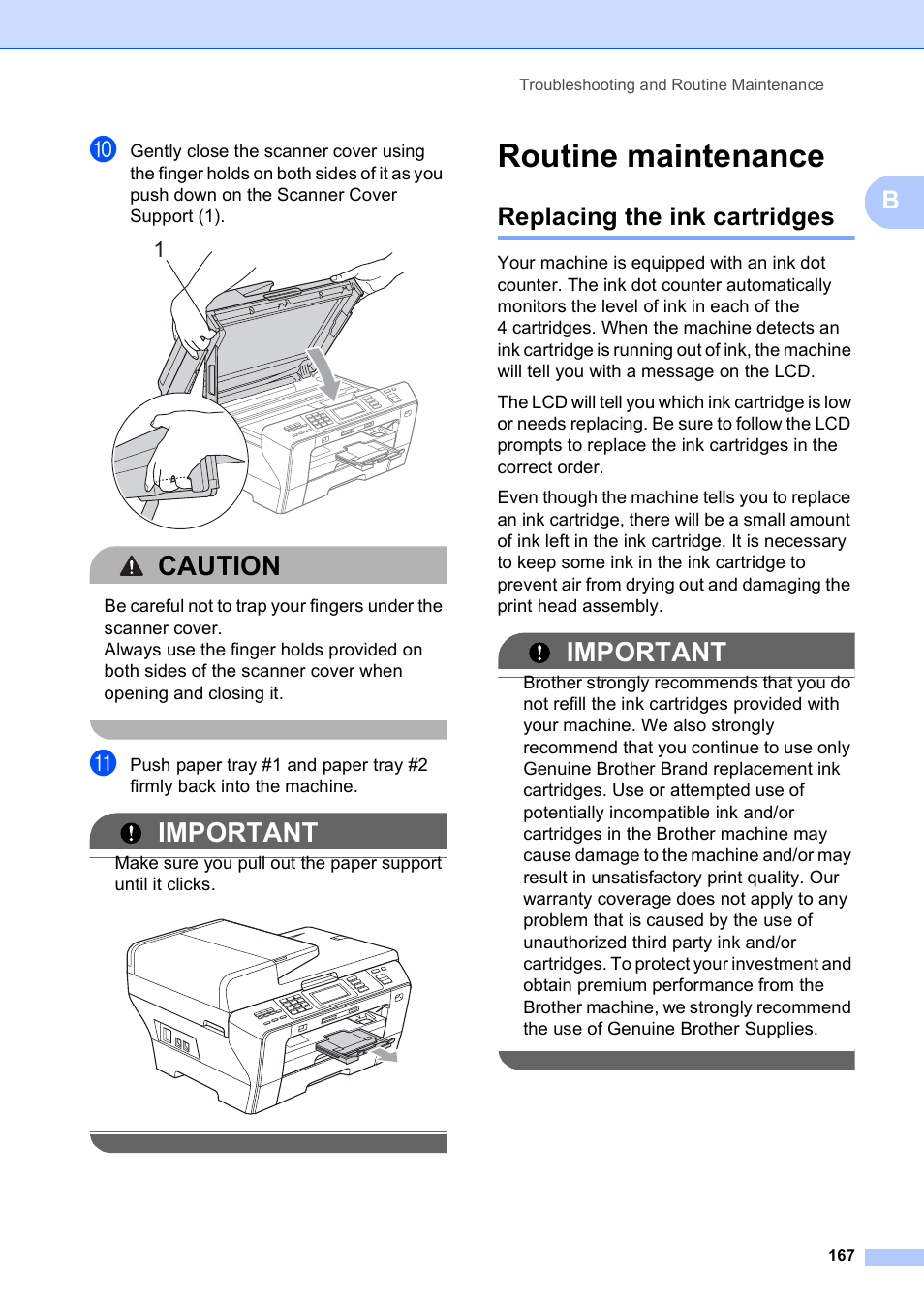 Routine maintenance, Replacing the ink cartridges, Caution | Important | Brother MFC 6890CDW User Manual | Page 183 / 248