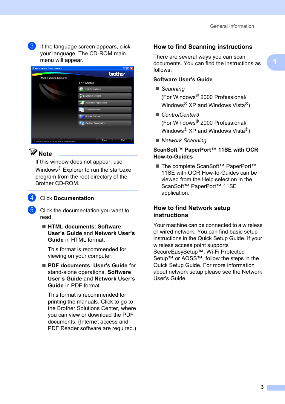 How to find scanning instructions, How to find network setup instructions | Brother MFC 6890CDW User Manual | Page 19 / 248