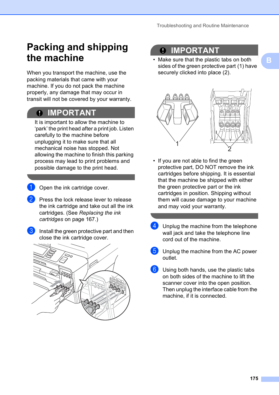 Packing and shipping the machine, Important | Brother MFC 6890CDW User Manual | Page 191 / 248