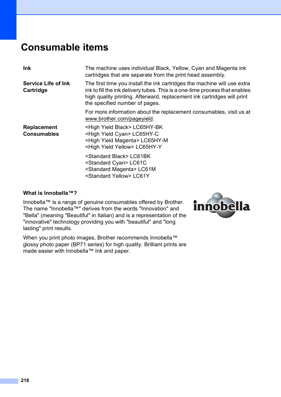 Consumable items | Brother MFC 6890CDW User Manual | Page 234 / 248