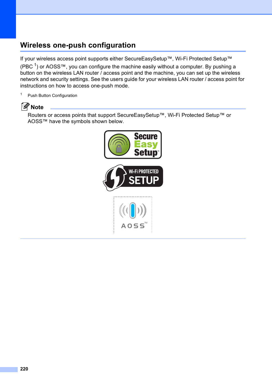 Wireless one-push configuration | Brother MFC 6890CDW User Manual | Page 236 / 248