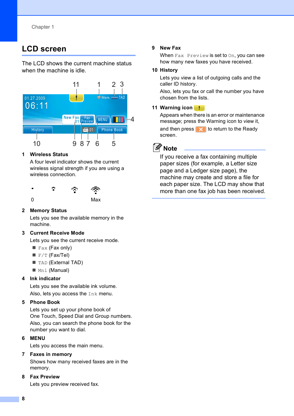 Lcd screen | Brother MFC 6890CDW User Manual | Page 24 / 248