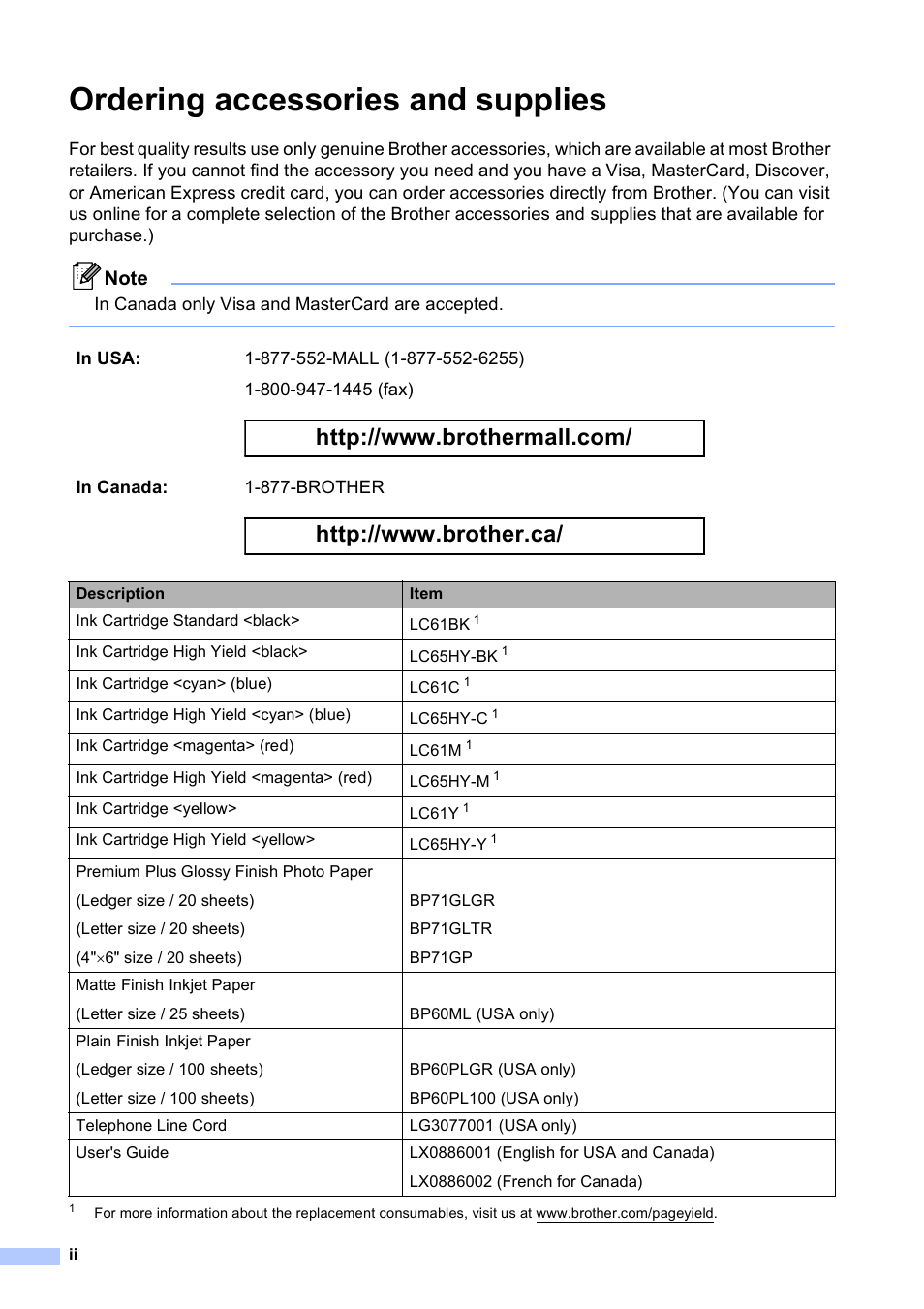 Ordering accessories and supplies | Brother MFC 6890CDW User Manual | Page 4 / 248