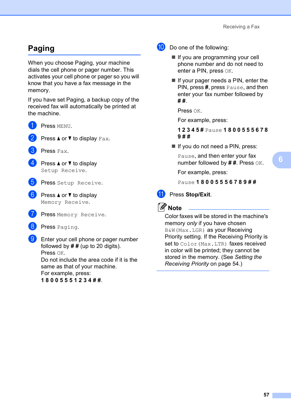 Paging, 6paging | Brother MFC 6890CDW User Manual | Page 73 / 248