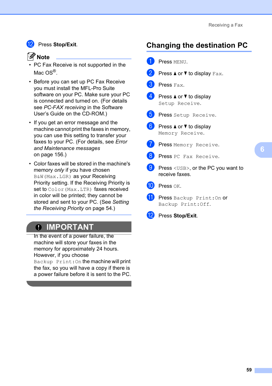 Changing the destination pc, Important | Brother MFC 6890CDW User Manual | Page 75 / 248
