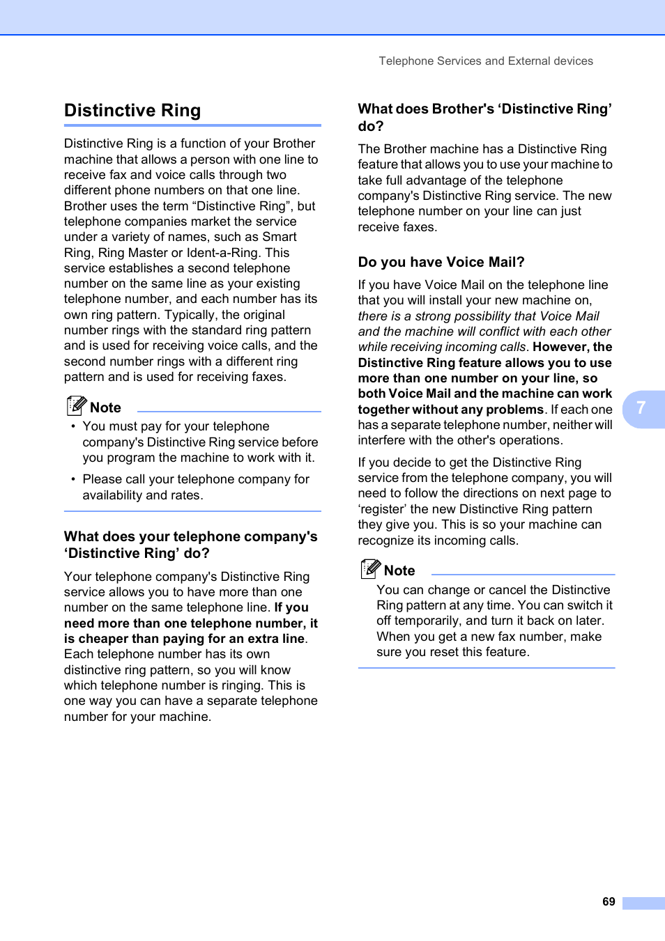 Distinctive ring, What does brother's ‘distinctive ring’ do, Do you have voice mail | 7distinctive ring | Brother MFC 6890CDW User Manual | Page 85 / 248