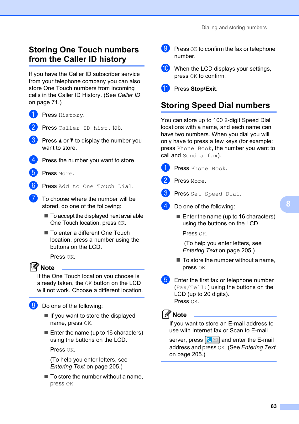 Storing speed dial numbers | Brother MFC 6890CDW User Manual | Page 99 / 248