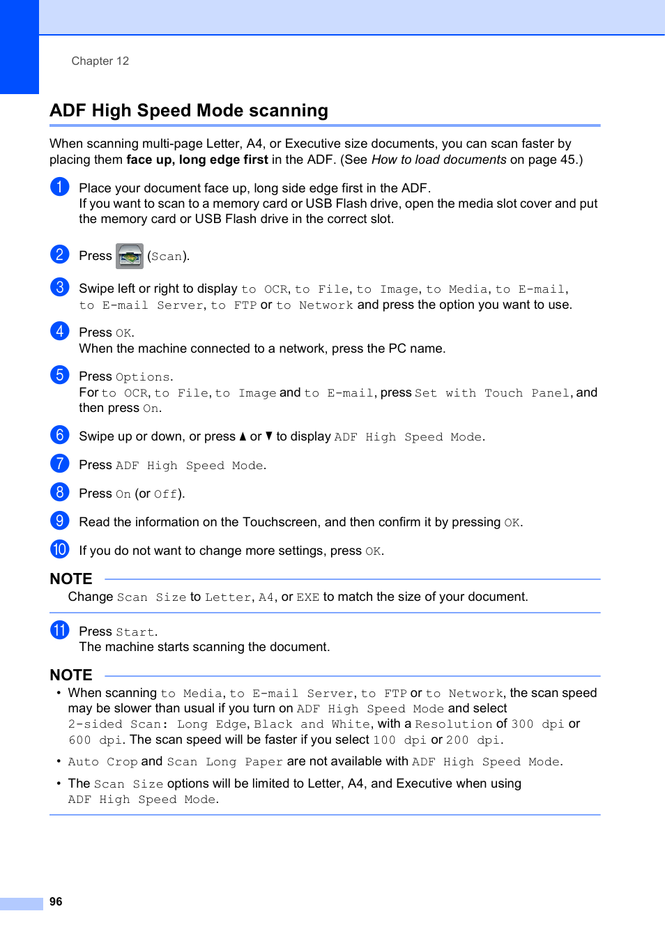 Adf high speed mode scanning | Brother MFC-J6920DW User Manual | Page 110 / 223