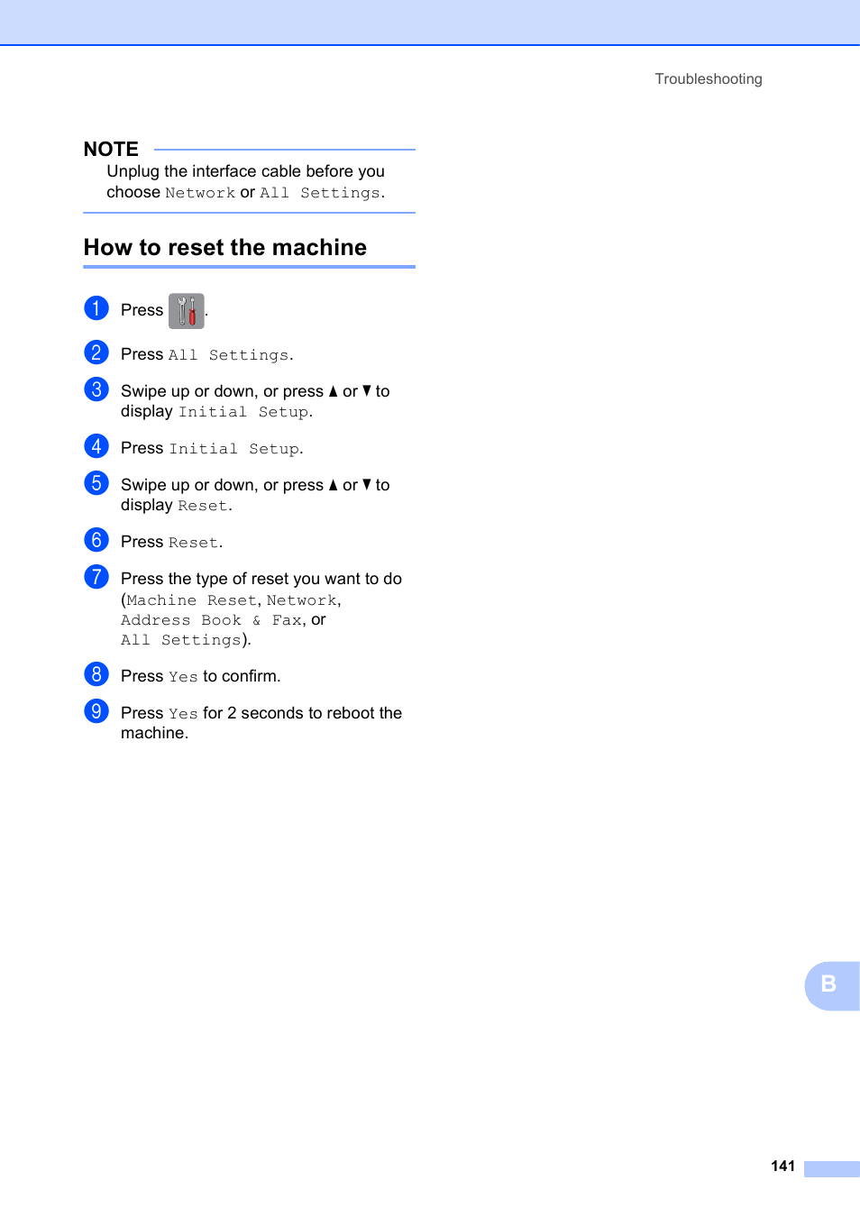 How to reset the machine | Brother MFC-J6920DW User Manual | Page 155 / 223