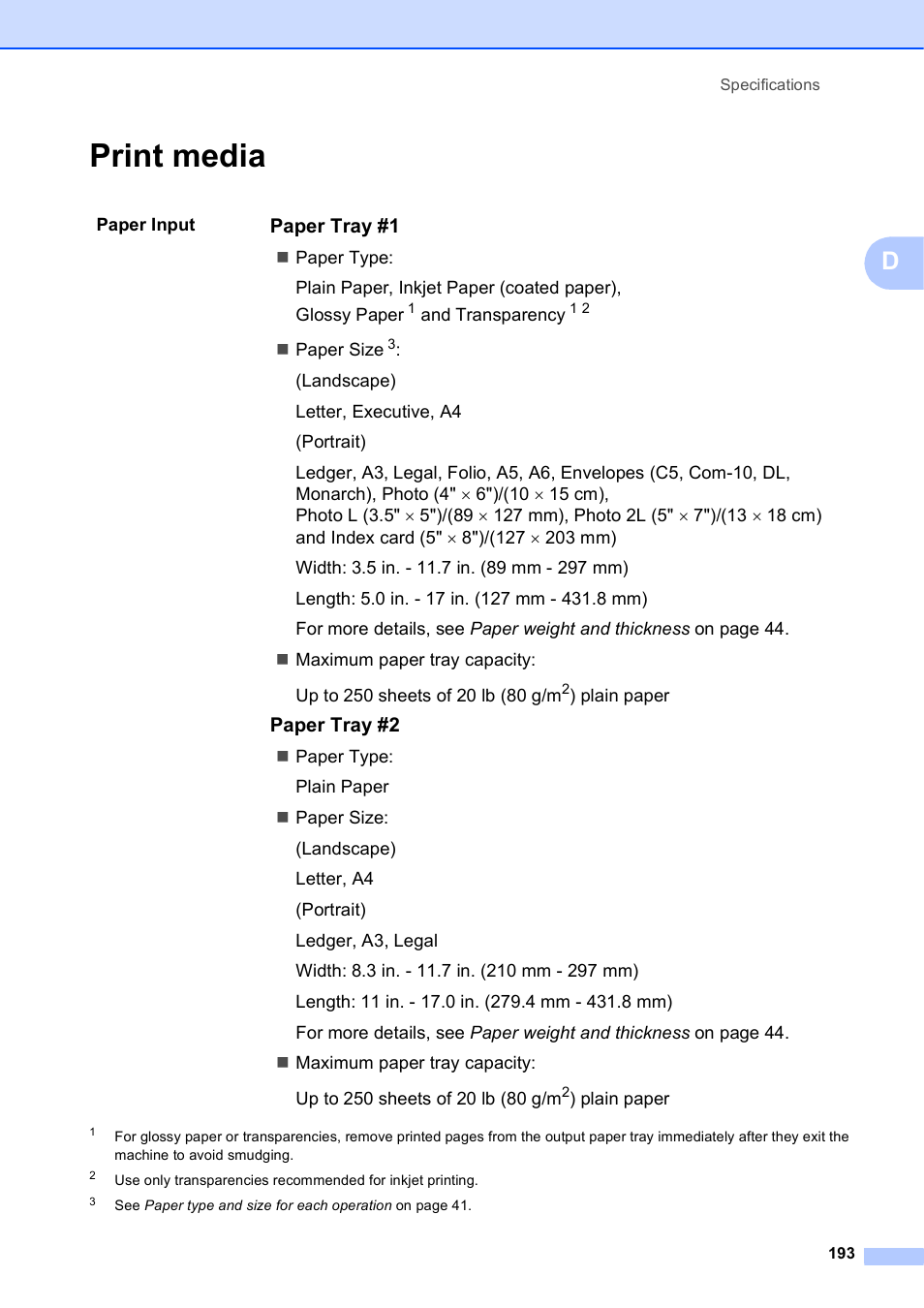 Print media | Brother MFC-J6920DW User Manual | Page 207 / 223