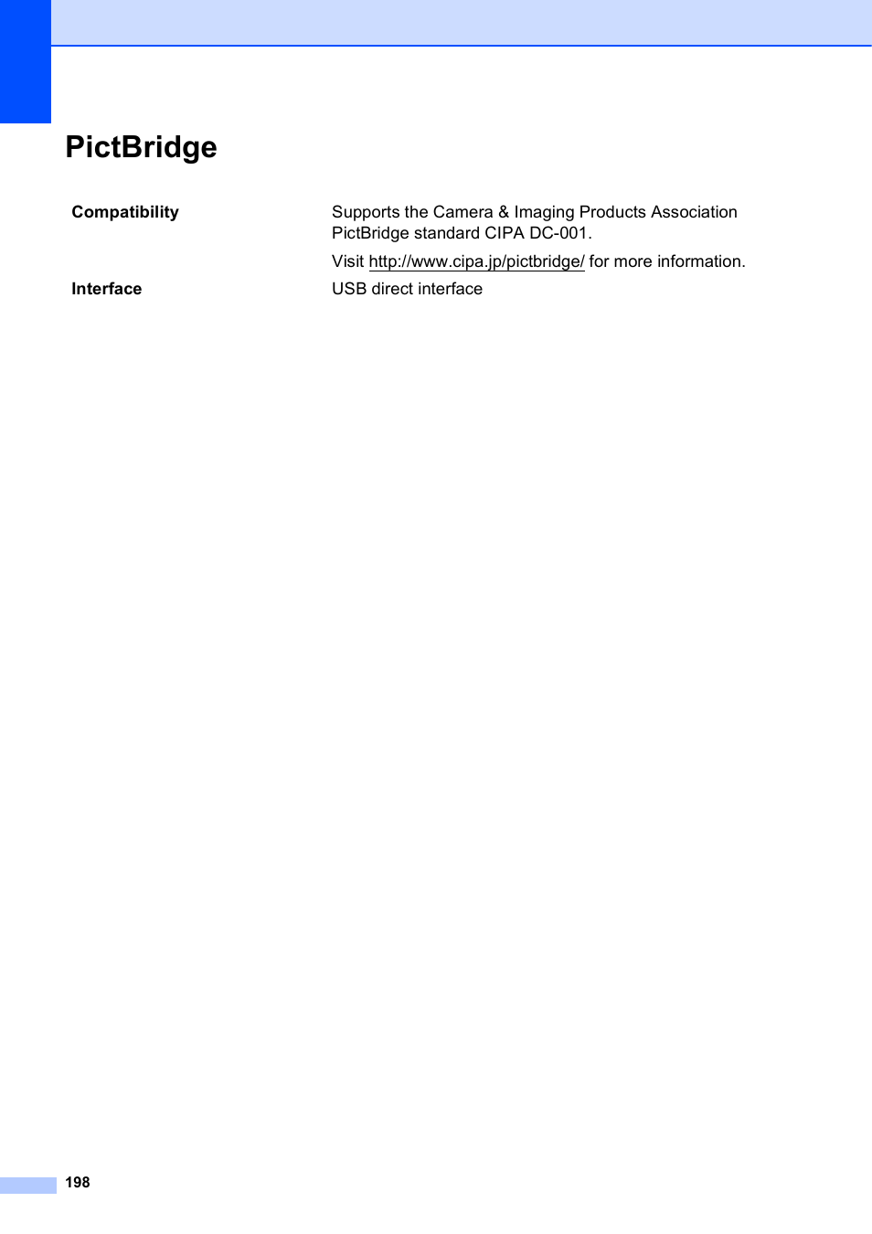 Pictbridge | Brother MFC-J6920DW User Manual | Page 212 / 223