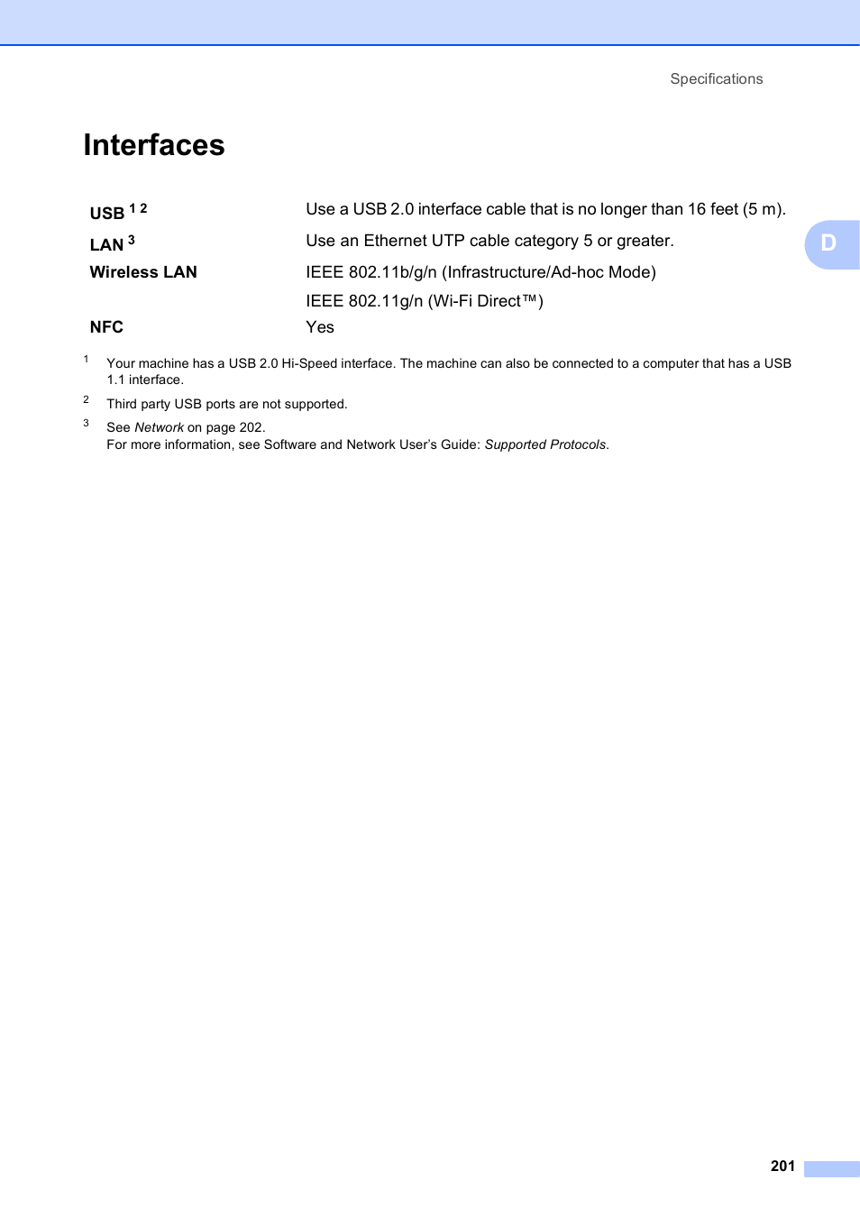 Interfaces | Brother MFC-J6920DW User Manual | Page 215 / 223