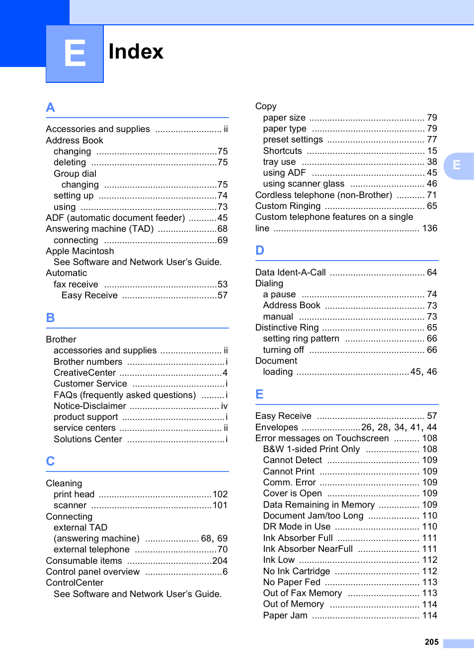 Index | Brother MFC-J6920DW User Manual | Page 219 / 223