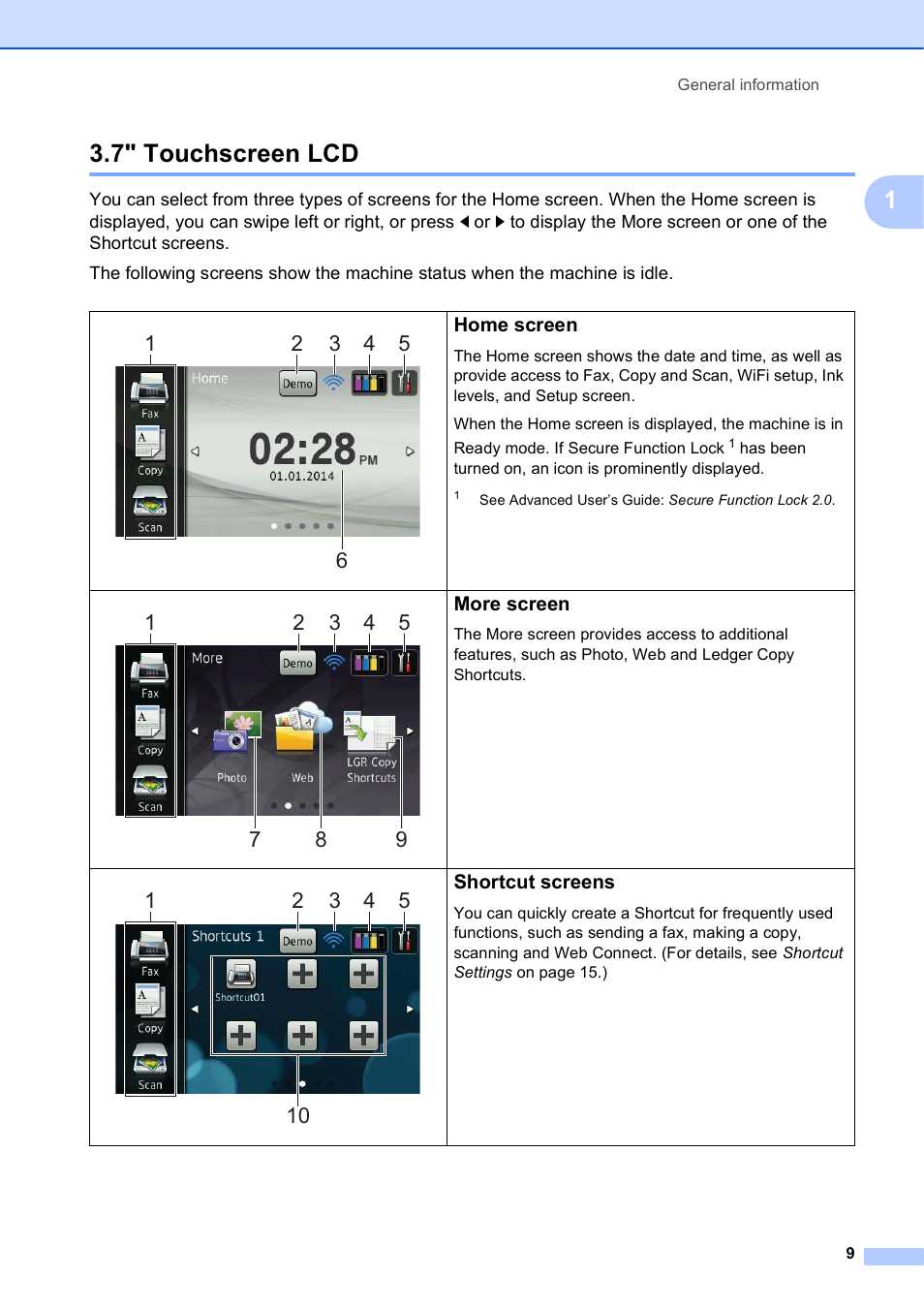 7" touchscreen lcd | Brother MFC-J6920DW User Manual | Page 23 / 223