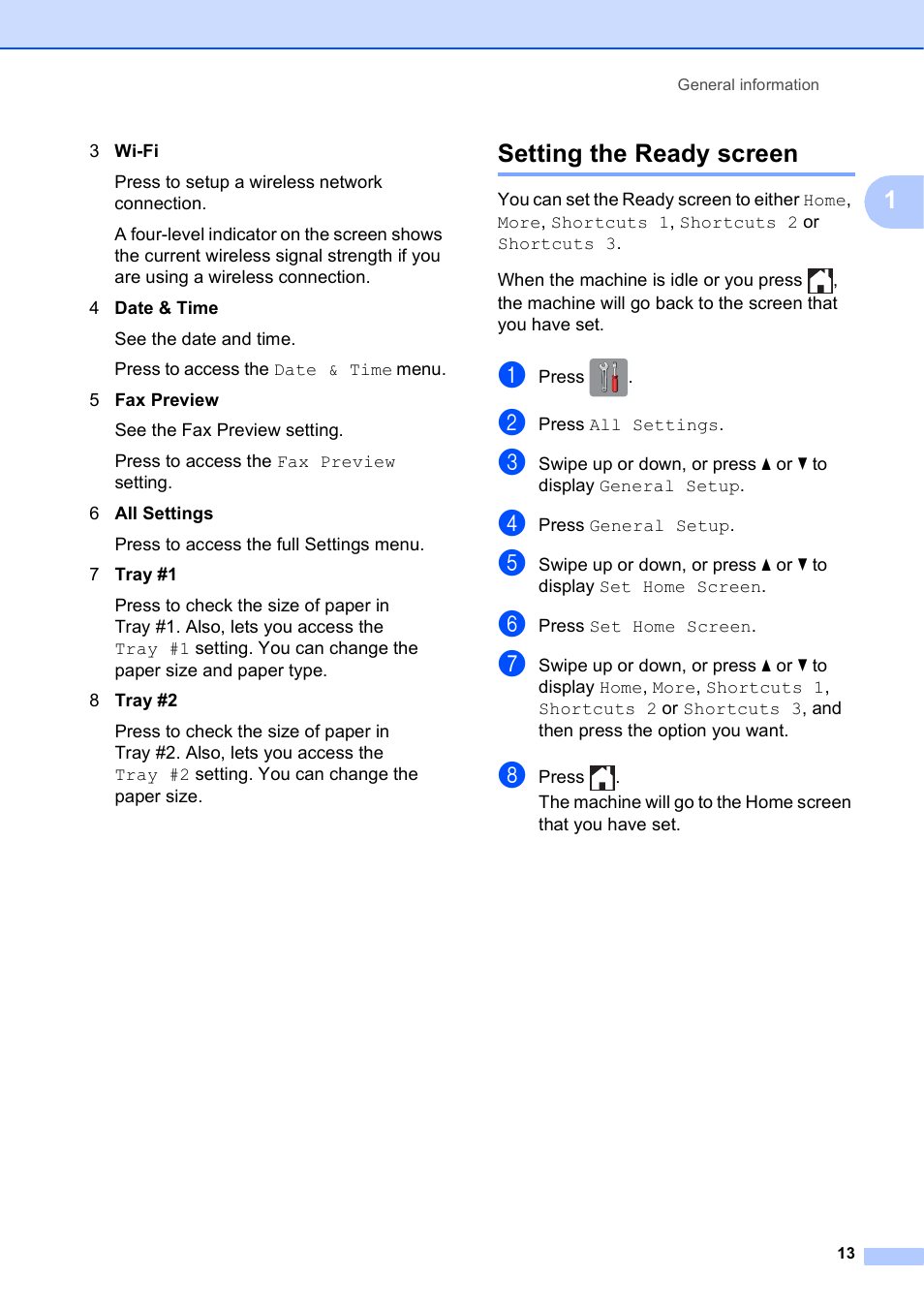 Setting the ready screen | Brother MFC-J6920DW User Manual | Page 27 / 223