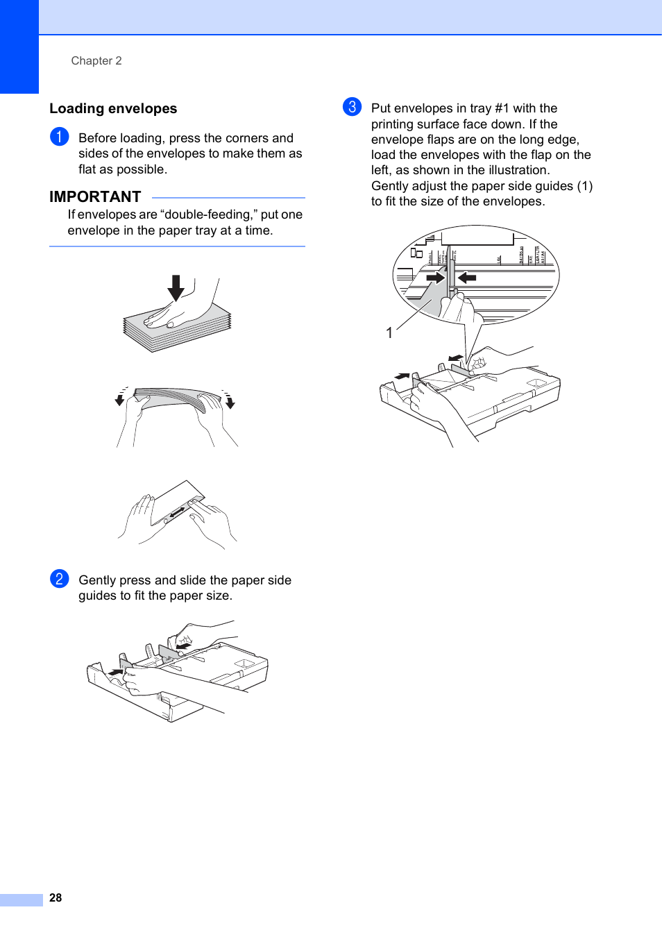 Loading envelopes, Important | Brother MFC-J6920DW User Manual | Page 42 / 223