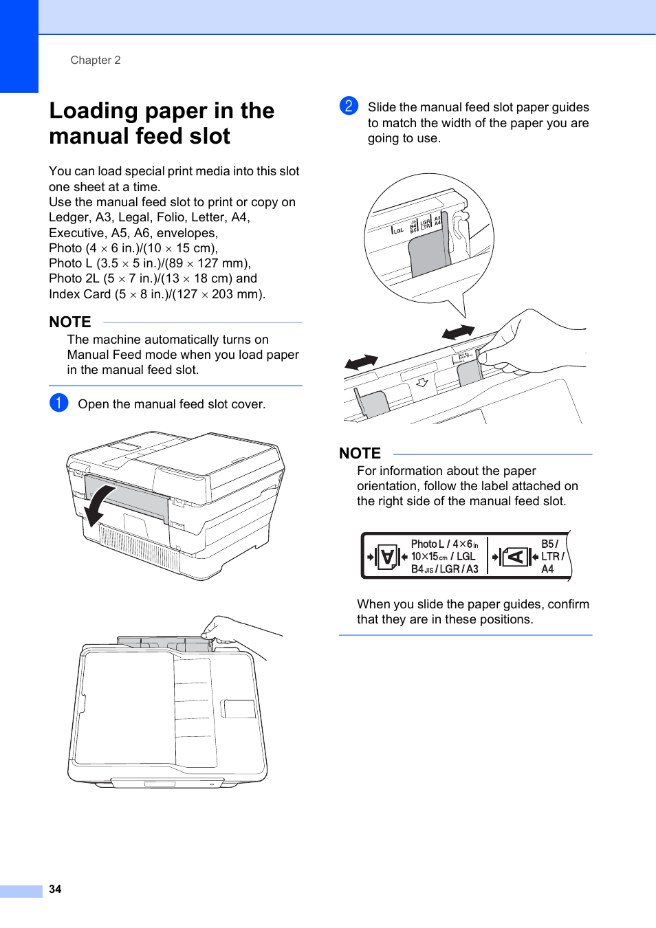 Loading paper in the manual feed slot | Brother MFC-J6920DW User Manual | Page 48 / 223
