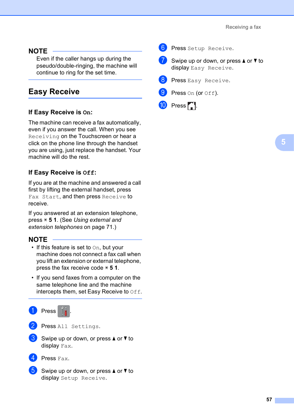 Easy receive, If easy receive is on, If easy receive is off | Brother MFC-J6920DW User Manual | Page 71 / 223