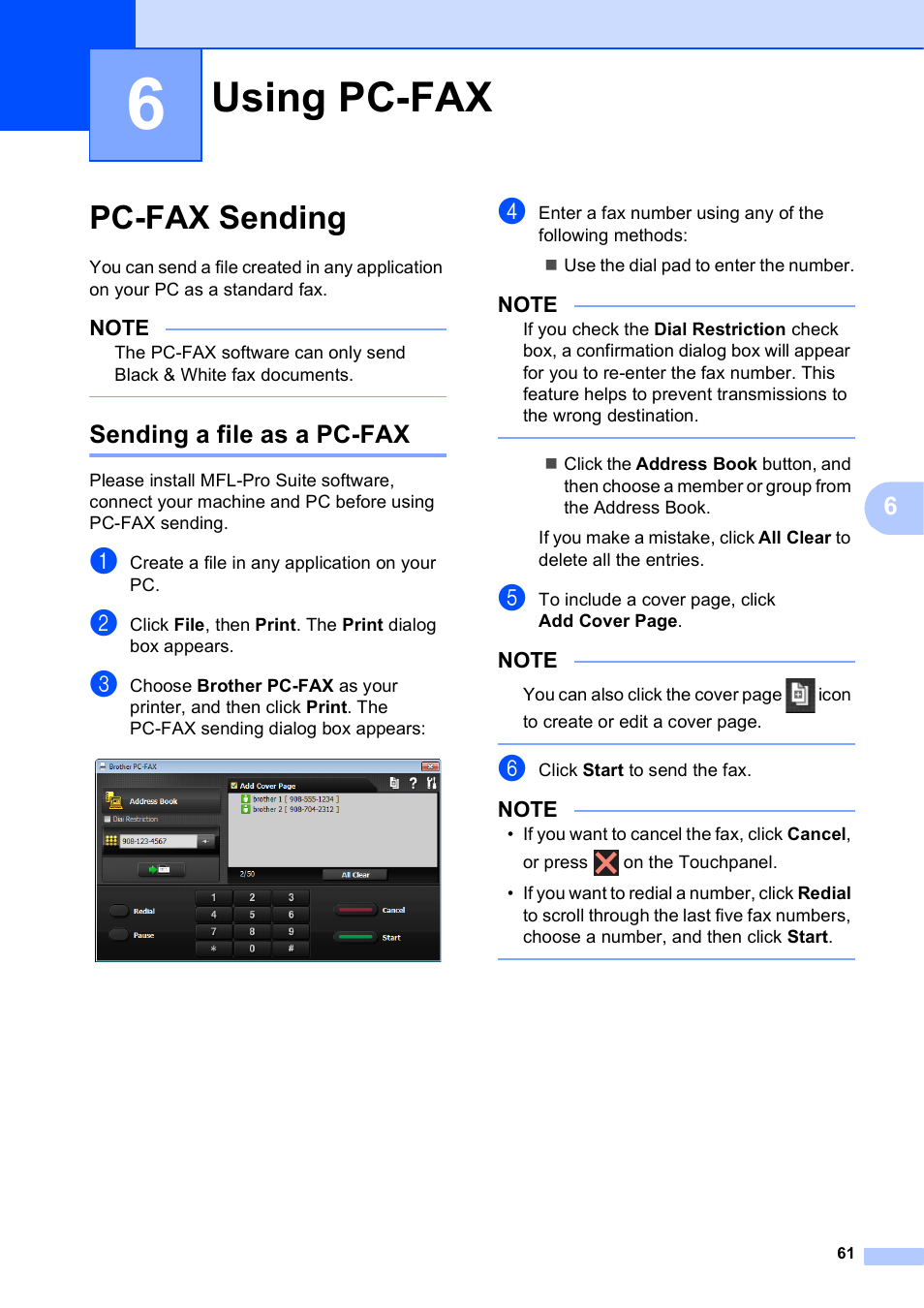 6 using pc-fax, Pc-fax sending, Sending a file as a pc-fax | Using pc-fax | Brother MFC-J6920DW User Manual | Page 75 / 223