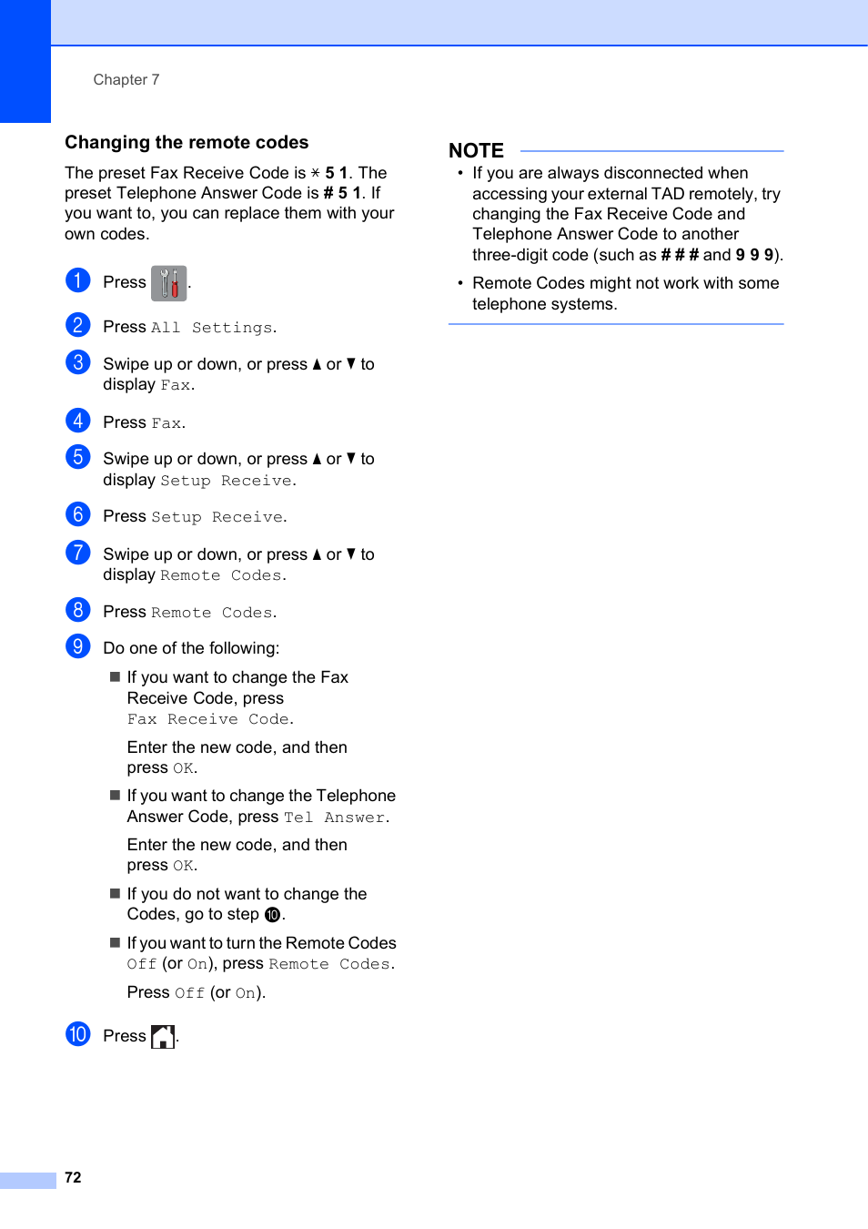 Changing the remote codes | Brother MFC-J6920DW User Manual | Page 86 / 223