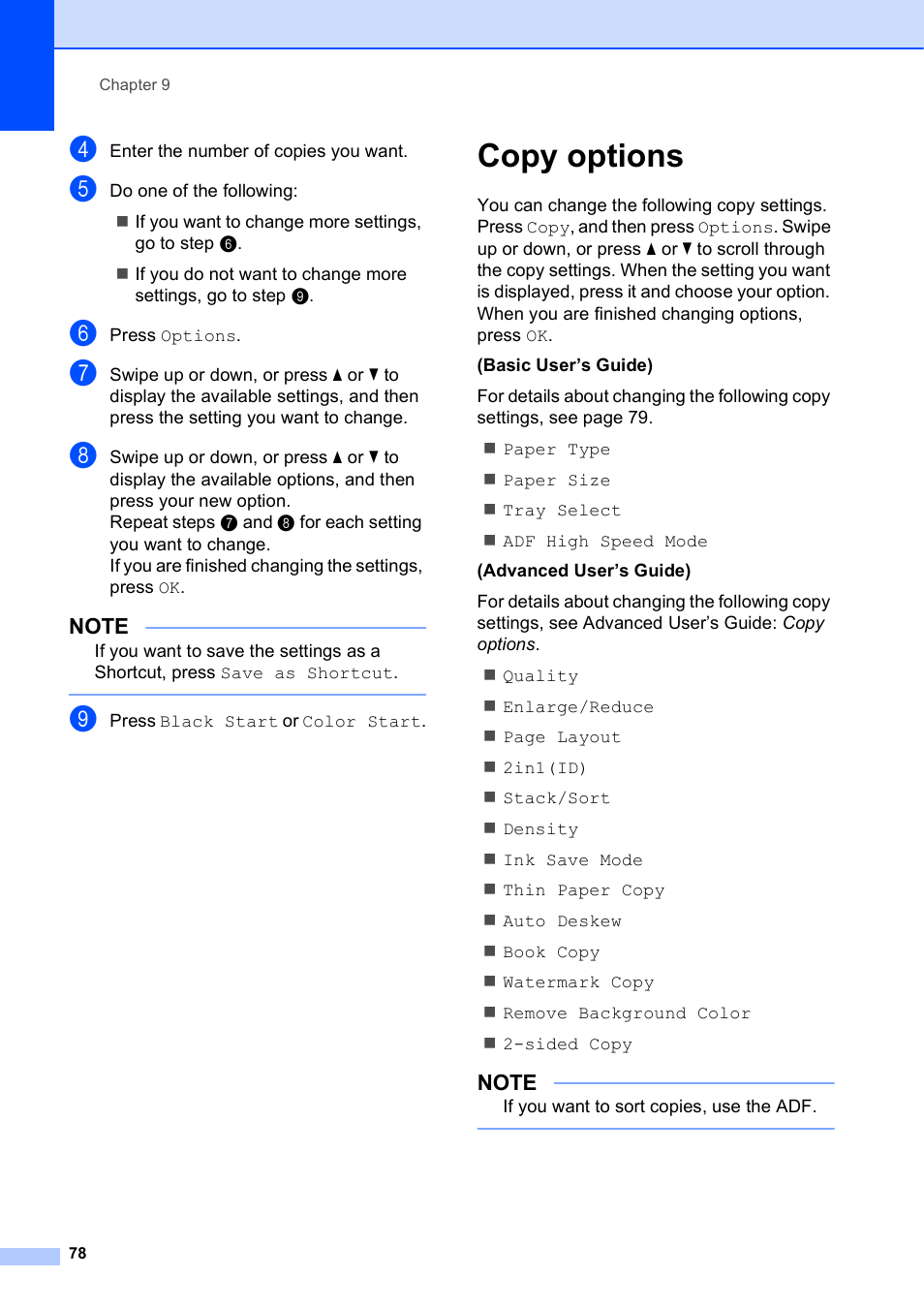 Copy options | Brother MFC-J6920DW User Manual | Page 92 / 223