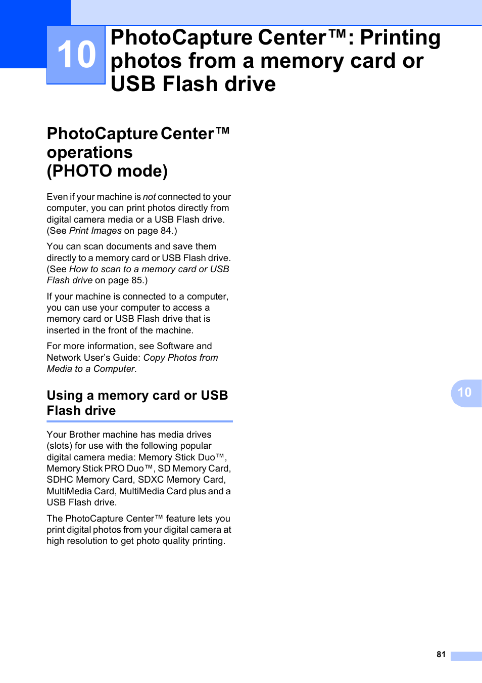 Photocapture center™ operations (photo mode), Using a memory card or usb flash drive | Brother MFC-J6920DW User Manual | Page 95 / 223