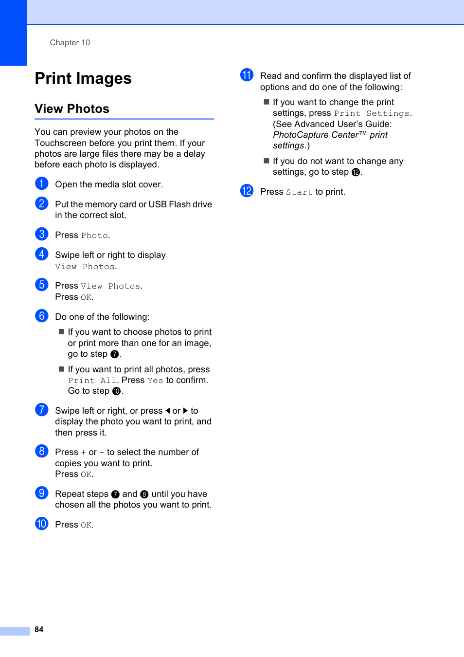 Print images, View photos | Brother MFC-J6920DW User Manual | Page 98 / 223