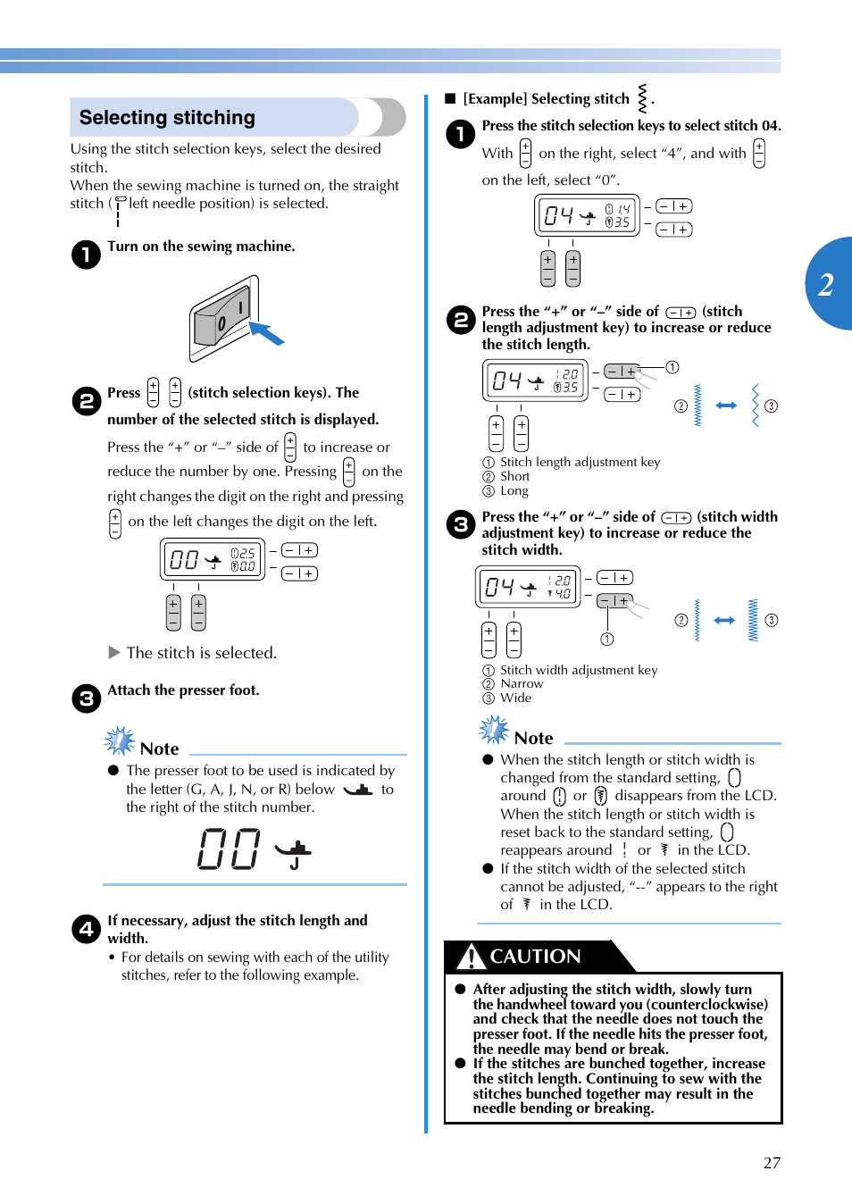 Selecting stitching, Caution | Brother CS-6000i User Manual | Page 29 / 68