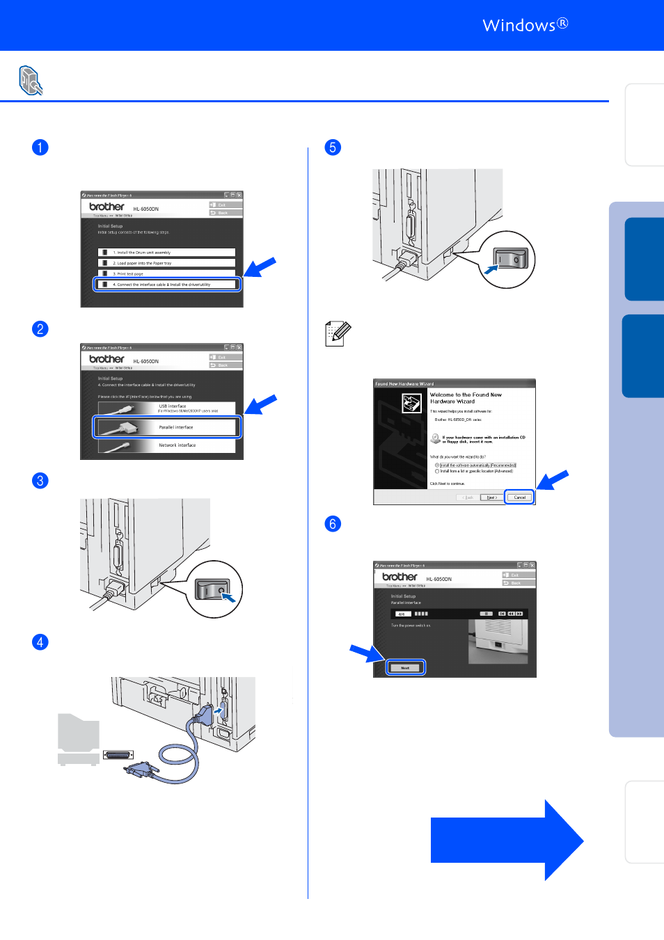 For parallel interface cable users, Ca nc el | Brother HL-6050DN User Manual | Page 18 / 37