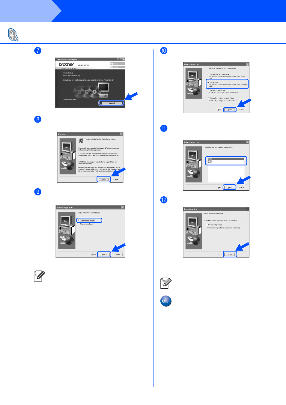 Step 2, Installing the driver, For parallel interface cable users | Brother HL-6050DN User Manual | Page 19 / 37