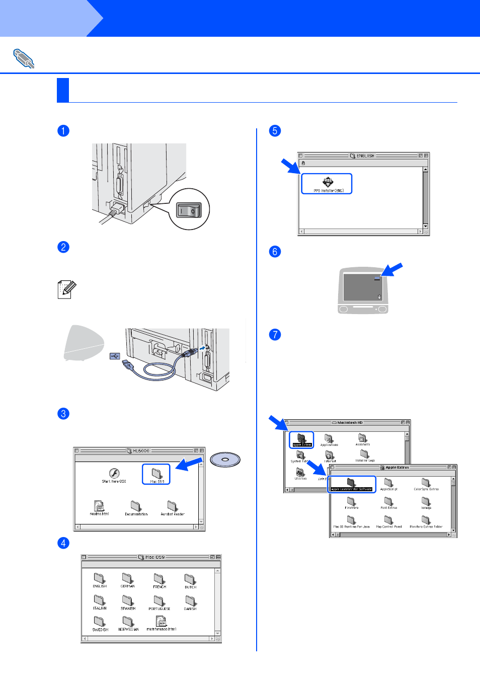 For macintosh, For usb interface cable users, For mac os® 8.6 to 9.2 users | For mac os, Step 2, Installing the driver, 6 to 9.2 users | Brother HL-6050DN User Manual | Page 25 / 37