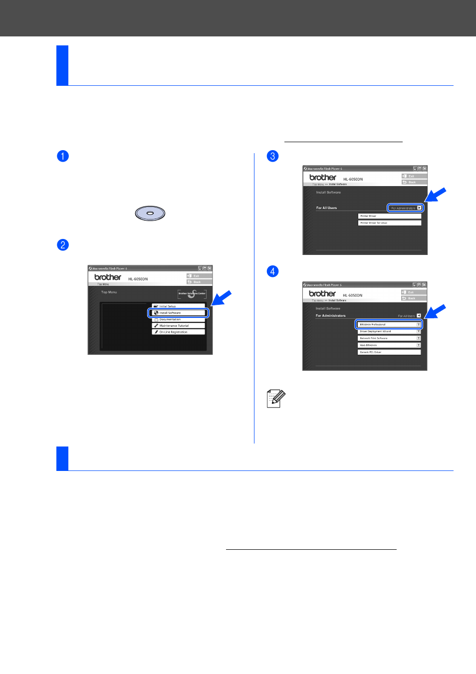 For administrators (hl-6050dn), Web bradmin (windows® users only), Installing the bradmin professional utility | Windows, Web bradmin (windows, Users only) | Brother HL-6050DN User Manual | Page 33 / 37