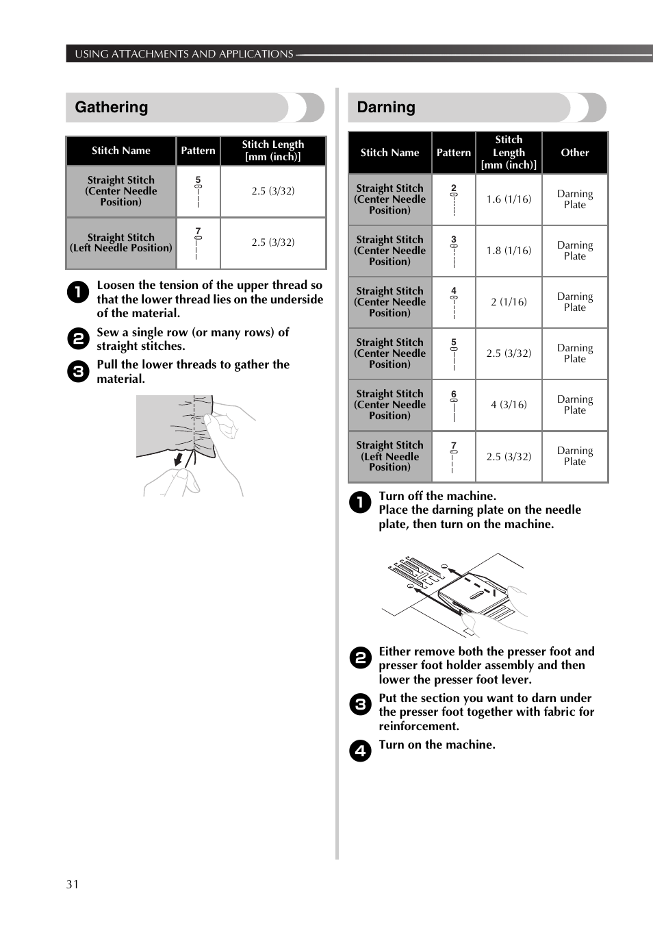 Gathering, Darning | Brother LX2500 User Manual | Page 32 / 92