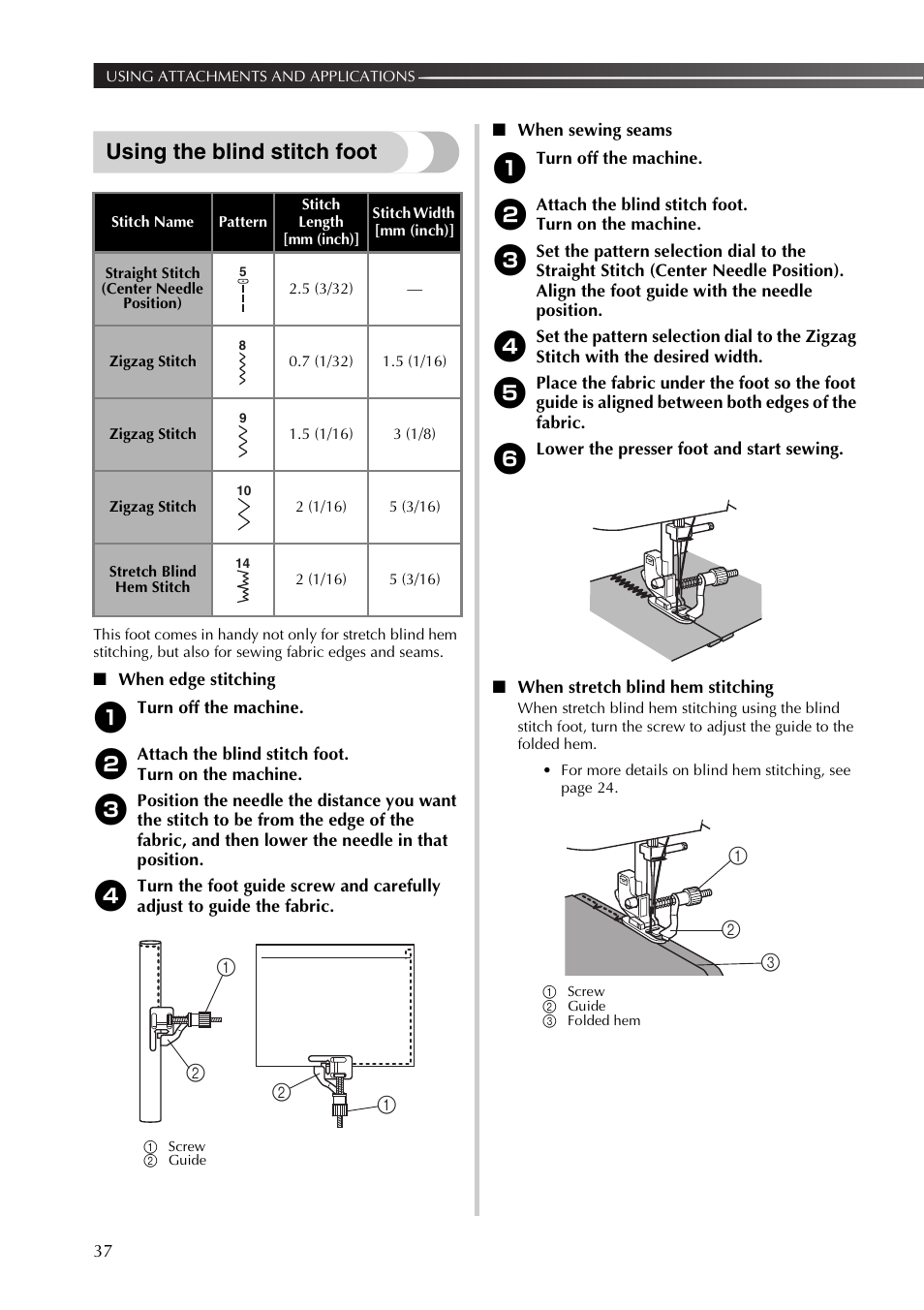 Using the blind stitch foot | Brother LX2500 User Manual | Page 38 / 92