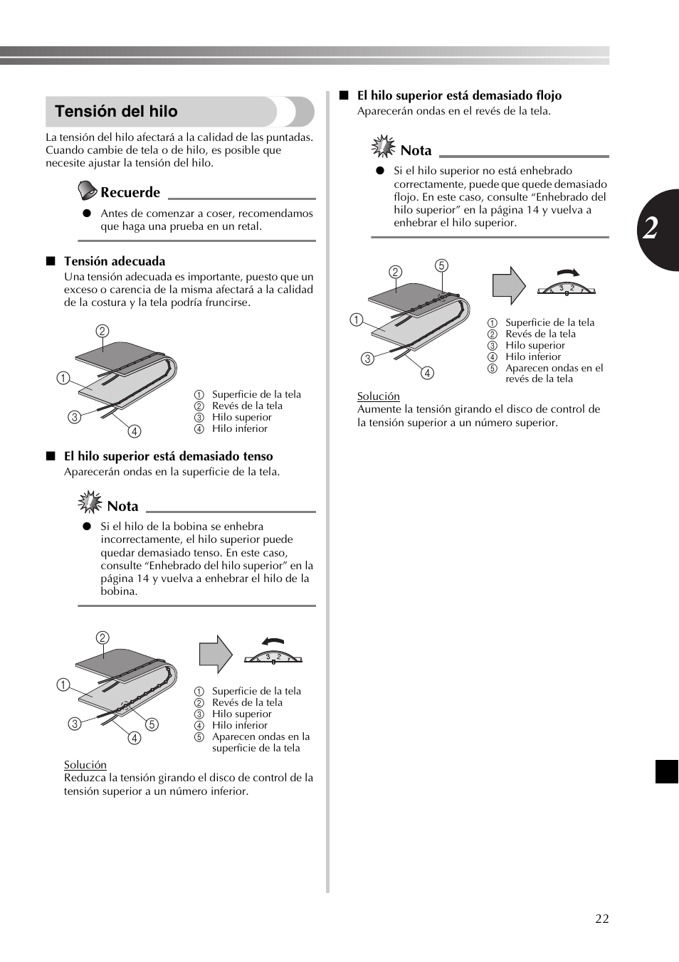 Tensión del hilo, Recuerde, Nota | Brother LX2500 User Manual | Page 67 / 92