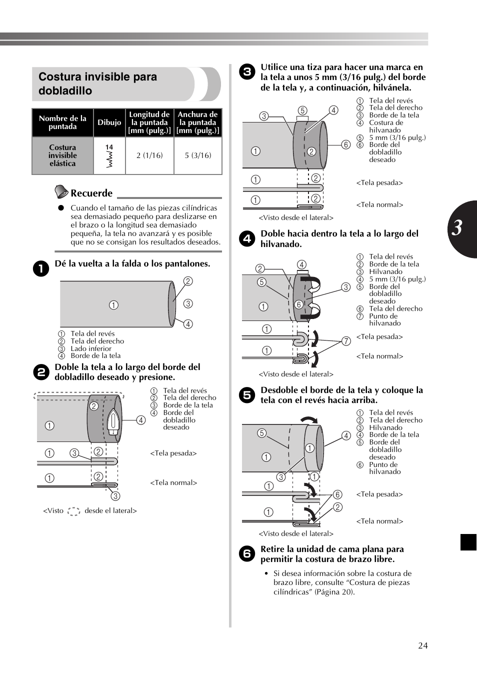 Costura invisible para dobladillo, Recuerde | Brother LX2500 User Manual | Page 69 / 92