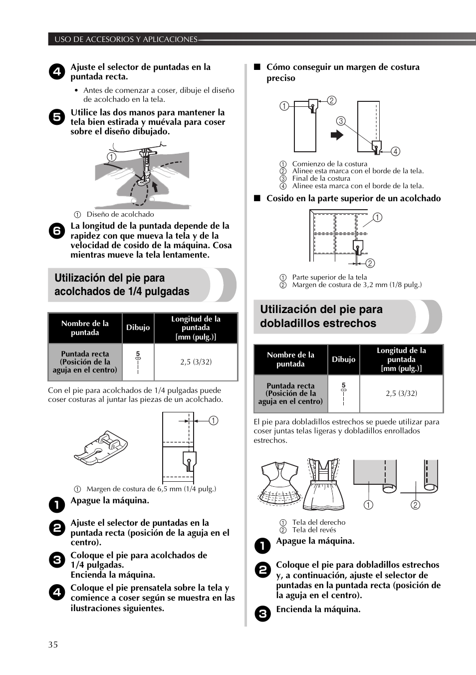 Utilización del pie para dobladillos estrechos | Brother LX2500 User Manual | Page 80 / 92