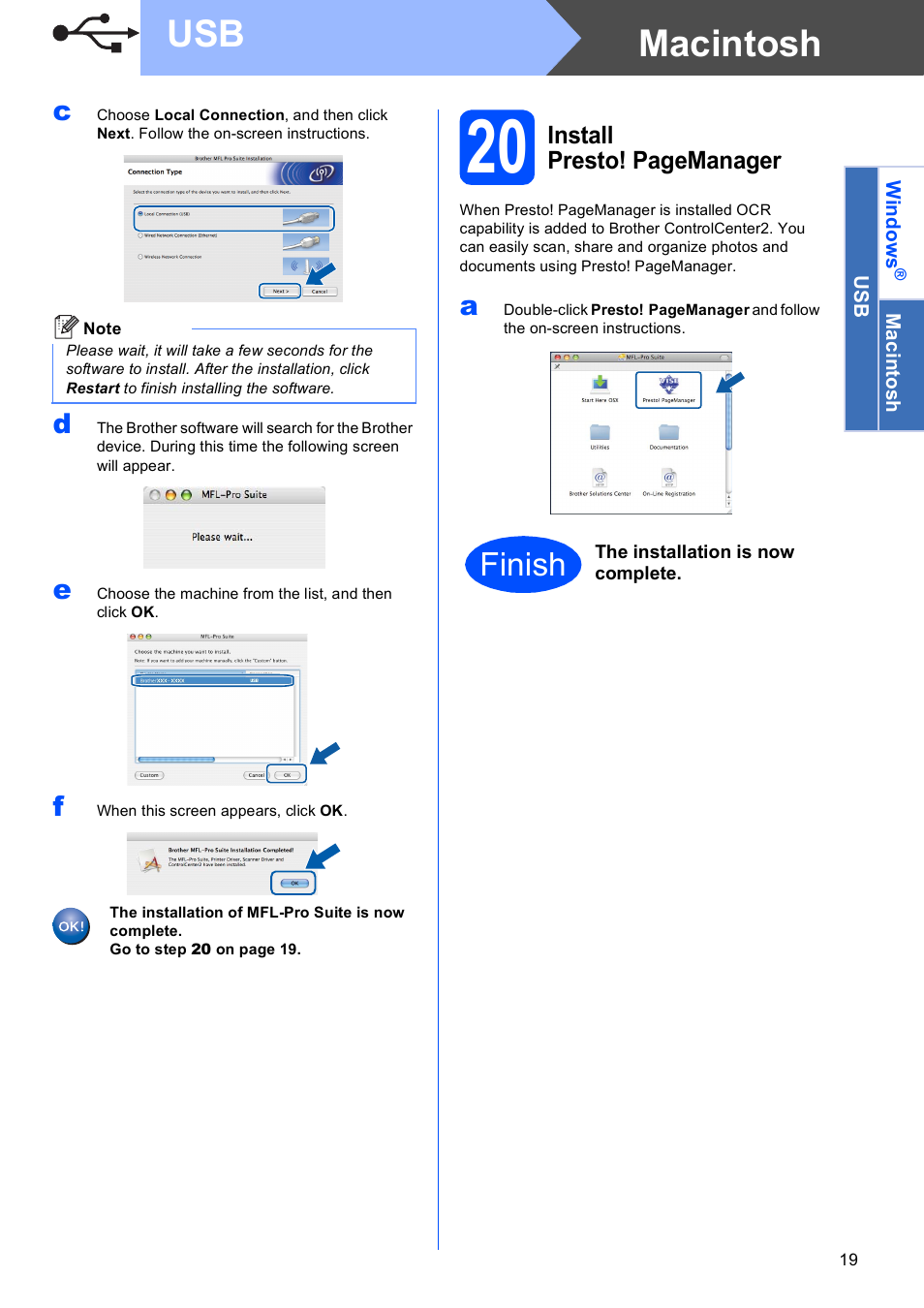 Macintosh usb, Finish | Brother MFC-8690DW User Manual | Page 19 / 48